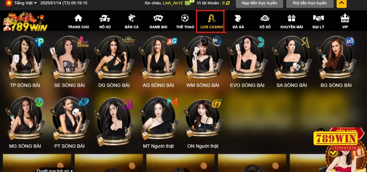 Các sảnh cược trong kho Live Casino