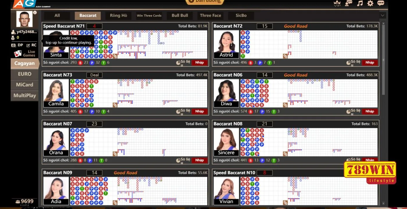 Các bàn cược Baccarat 789win