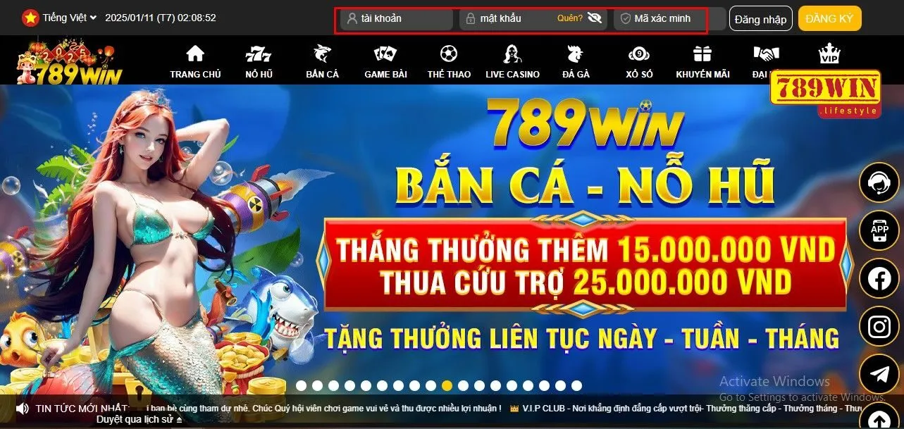 Điền đầy đủ và chính xác thông tin đăng nhập