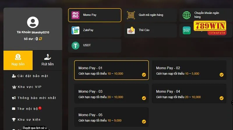 Nạp tiền 789win thông qua các ví điện tử phổ biến