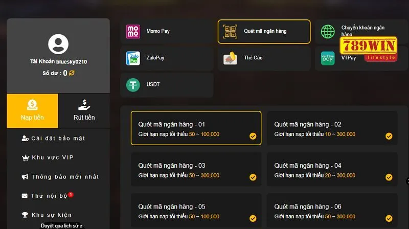 Chuyển tiền 789win qua các ứng dụng ngân hàng