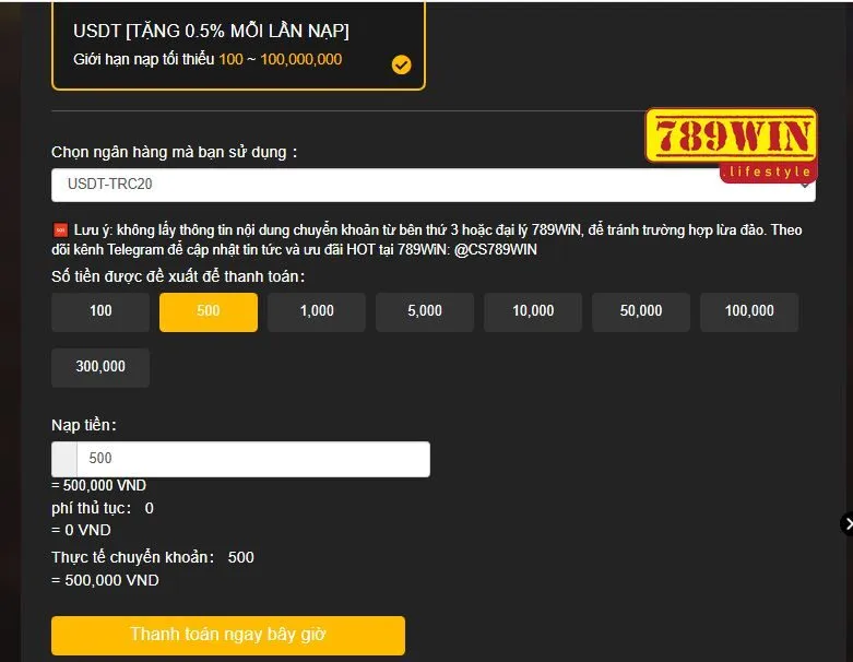 Giao dịch nạp tiền 789win qua tiền ảo