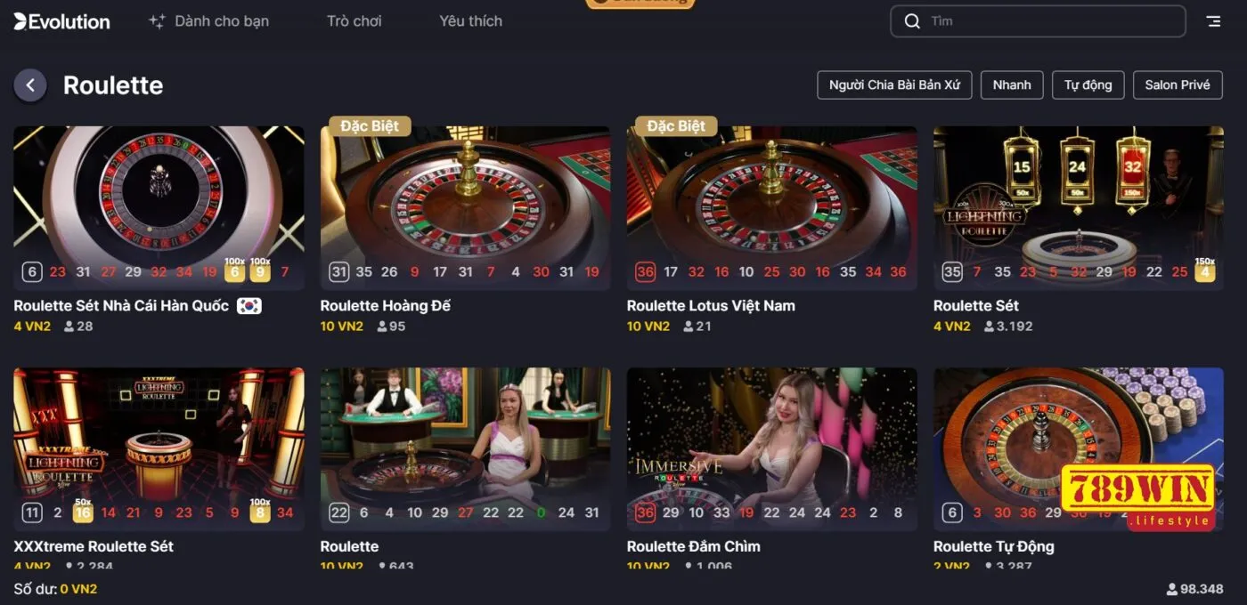 Kho Roulette phong phú tại 789win