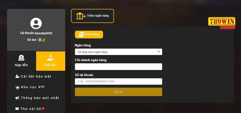Cập nhật thông tin ngân hàng trước khi rút tiền 789win