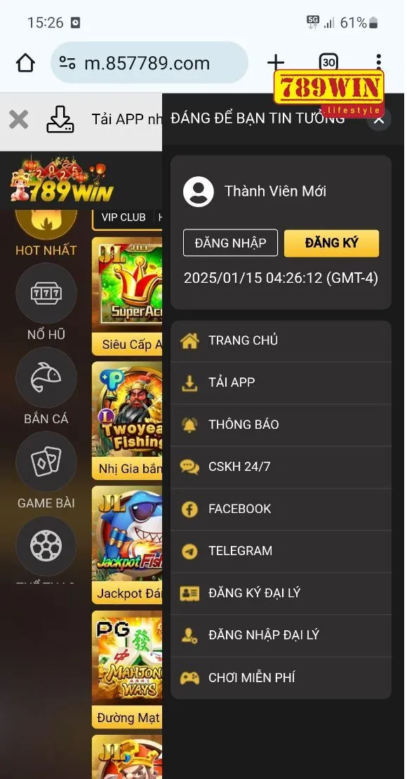 Chọn mục tải app 789win cho điện thoại Android