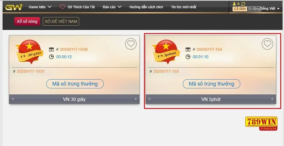 Cách chơi xổ số vn 5 phút tại nhà cái 789win